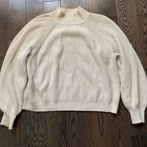 Cream Mock Neck Balloon Sleeve Chunky Cotton Sweater - The Gap